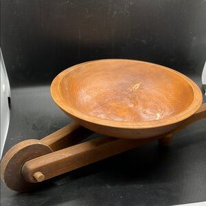 Wheelbarrow Wooden Serving Bowl with Wheel Stand Vintage Home Decor Primitive